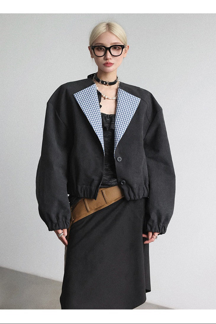 ラペルワイドショルダーショートジャケット　B4653