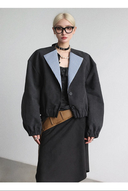 ラペルワイドショルダーショートジャケット　B4653