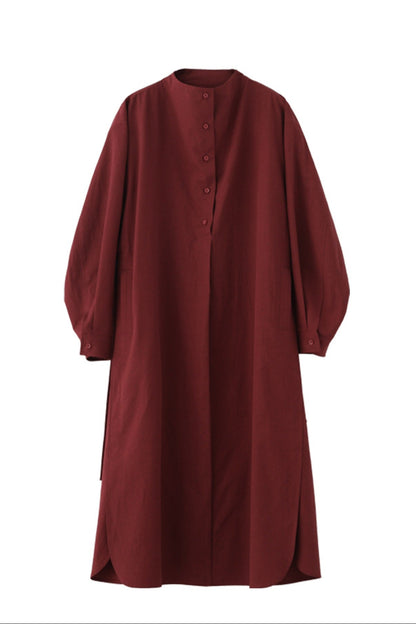 Red Tencel Blend Stand Collar Dress B4663