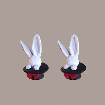 魔法玫瑰兔子多邊形耳環 B1426