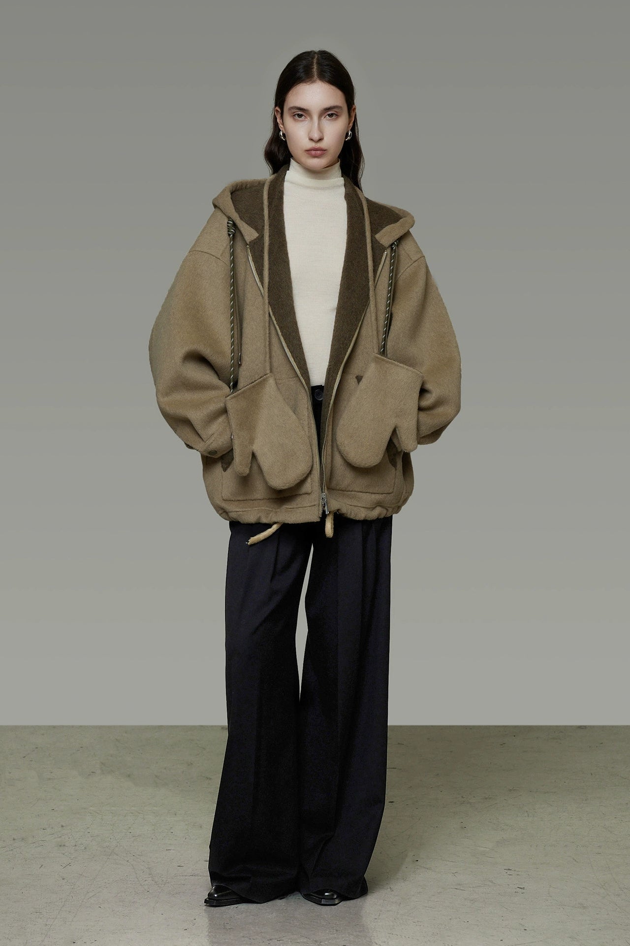 Reversible double-face wool hooded short coat B4510