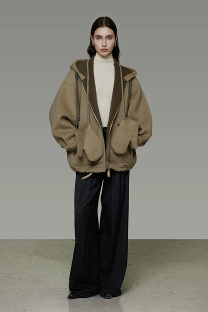 Reversible double-face wool hooded short coat B4510