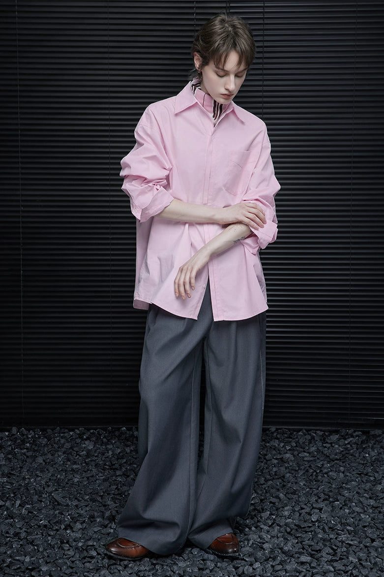 ピンクコットンハンサムルーズシャツ　B4366
