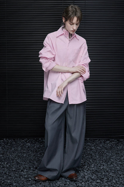 ピンクコットンハンサムルーズシャツ　B4366