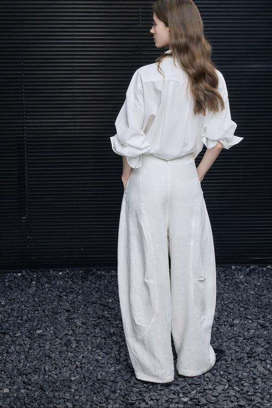 ホワイトリネンバルーンワイドパンツ　B4672