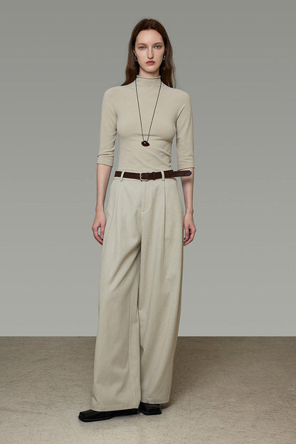 Lyocell Cotton Off-White Pleated Wide-Leg Pants B4912