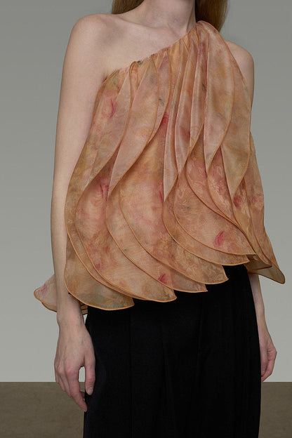 French Print One-Shoulder Blouse B4844