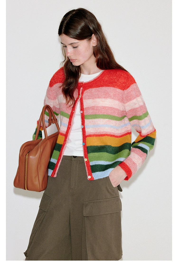 Niche Rainbow Stripe Cardigan B4405