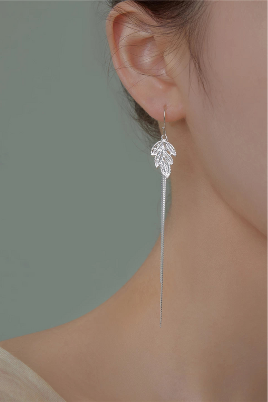 S925レースリーフタッセルピアス　B4564