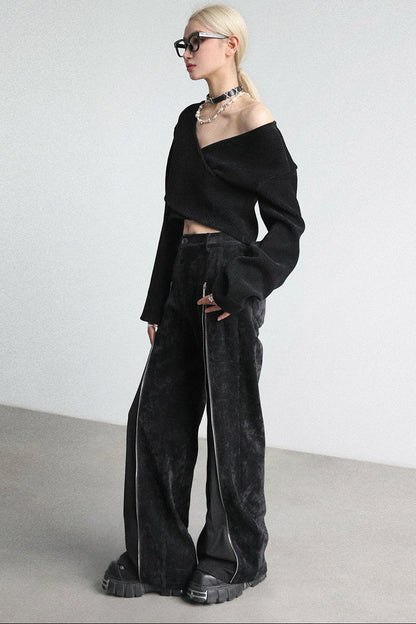 ピットストライプX長袖プルオーバーニットトップス　B4651