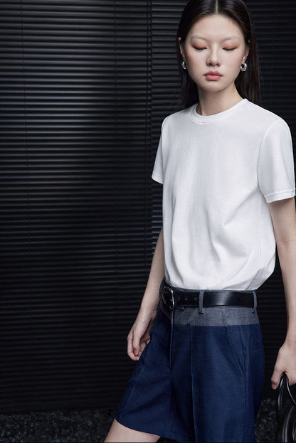 ホワイトクルーネックシンプルTシャツ　B4799