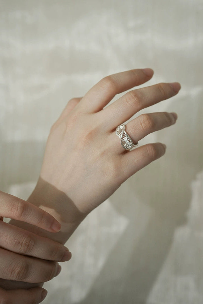 S925ヴィンテージクチナシファイバーハイエンドニッチオープンリング　B4147