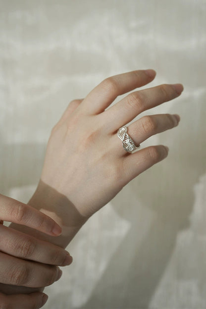 S925ヴィンテージクチナシファイバーハイエンドニッチオープンリング　B4147