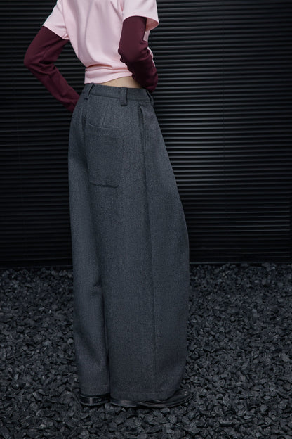 灰色羊毛混紡西裝寬褲 B4550