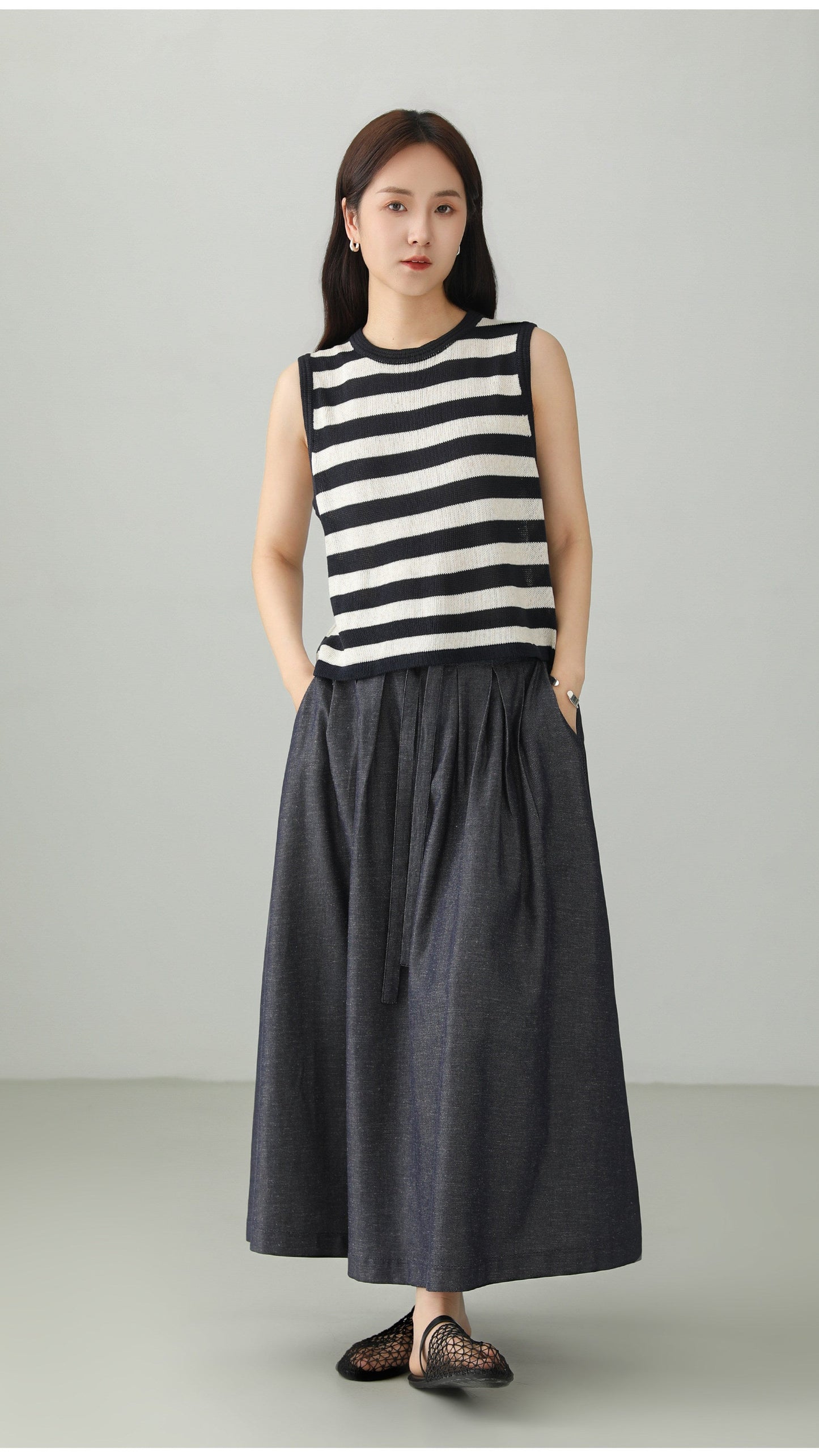 Cotton Linen Art Flare Skirt B4765
