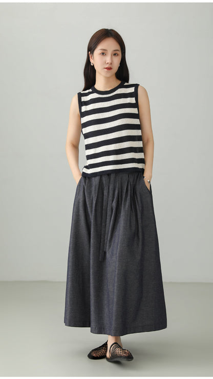Cotton Linen Art Flare Skirt B4765