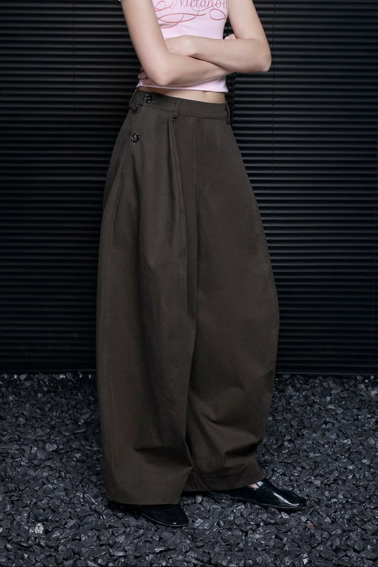 Cotton Brown Loose Drape Wide Pants B4708