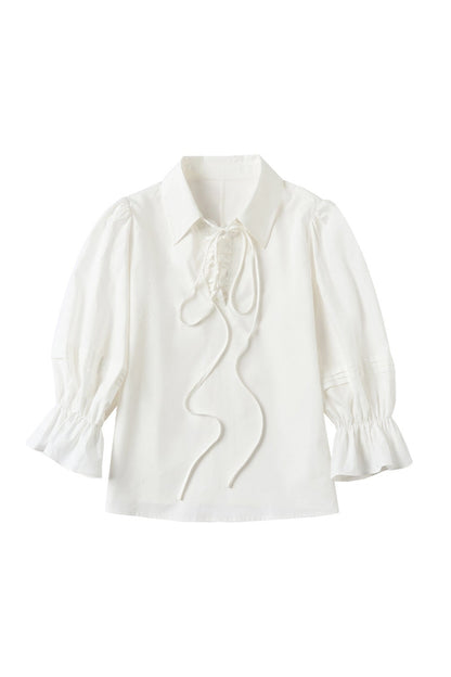 ホワイトランタンスリーブリボンシャツ　B4598