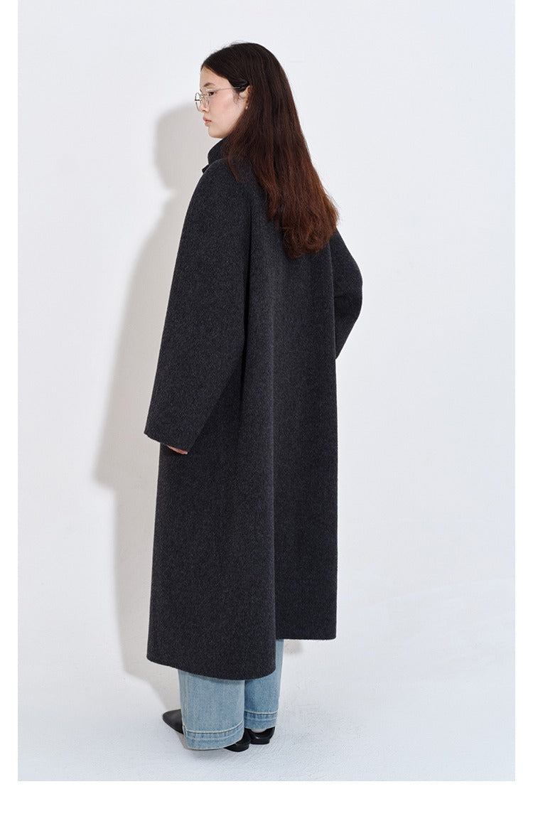Minimalist wool stand collar double-face coat B4407