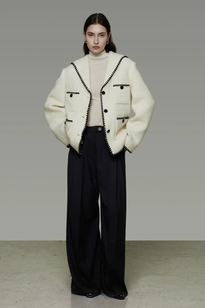 香奈兒風格撞色羊毛混紡大衣 B4490