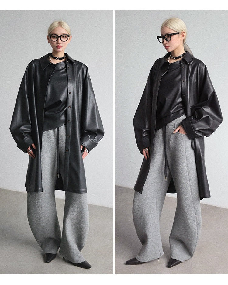 PU Triangle Sleeve Trench Coat B4646