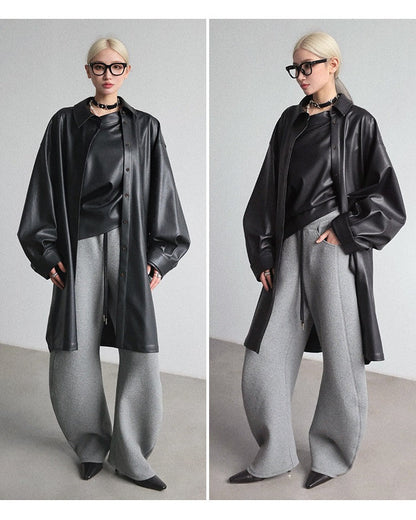 PU Triangle Sleeve Trench Coat B4646