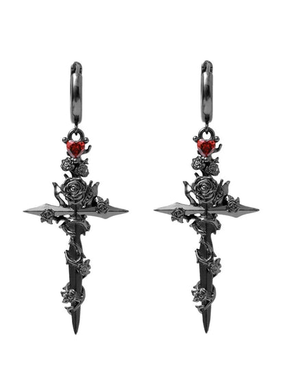 Rose cross dark earrings B2362
