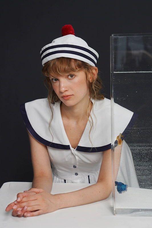 マリンホワイトビッグカラーワンピース　B4154