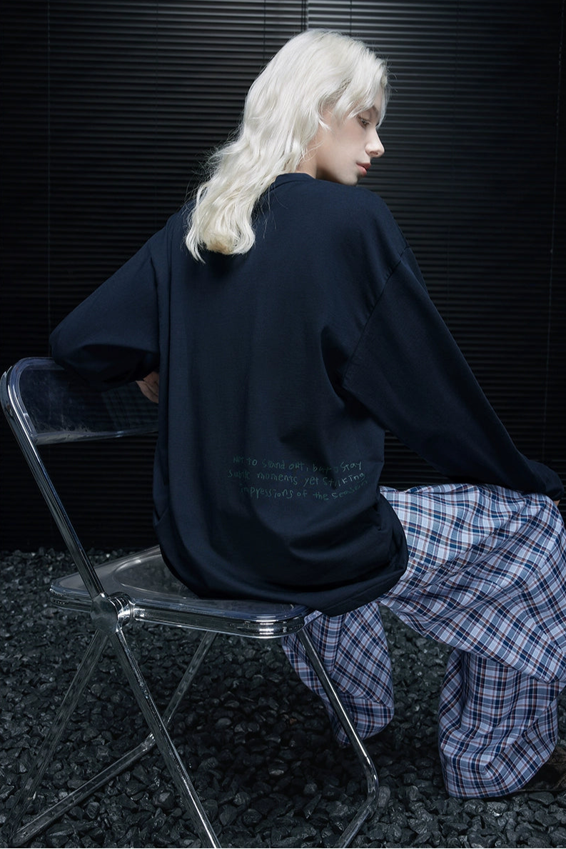 ネイビーブルーコットンプリントTシャツ　B4221