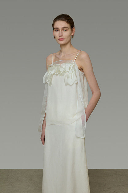 White 3D Floral Cami and Skirt B4766