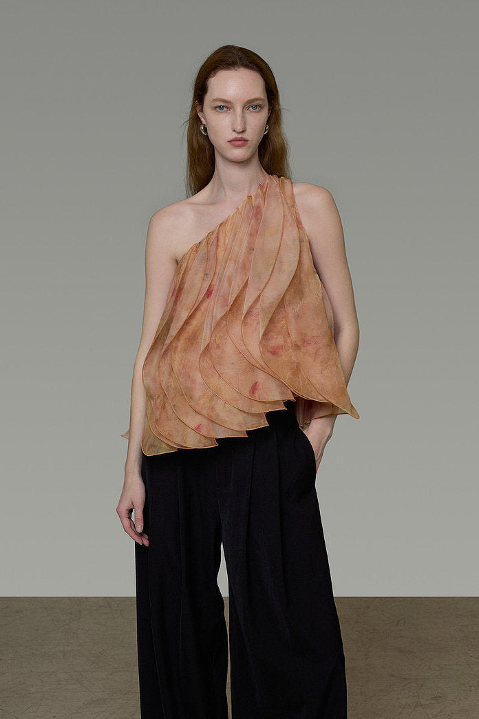 French Print One-Shoulder Blouse B4844