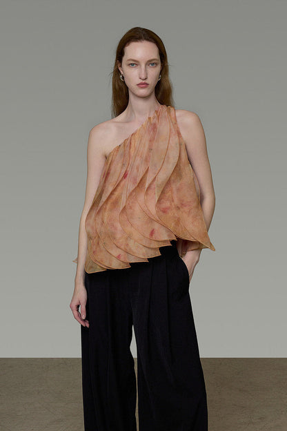 French Print One-Shoulder Blouse B4844