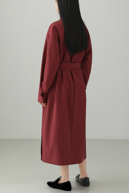 Red Tencel Blend Stand Collar Dress B4663