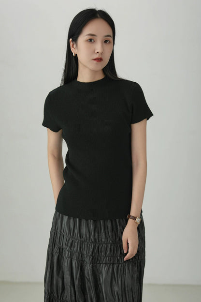 ミニマリストテンセルウール混半袖セーター　B4267