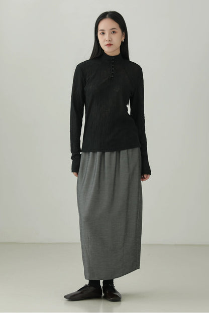 Half-high collar textured long-sleeved T-shirt B4275