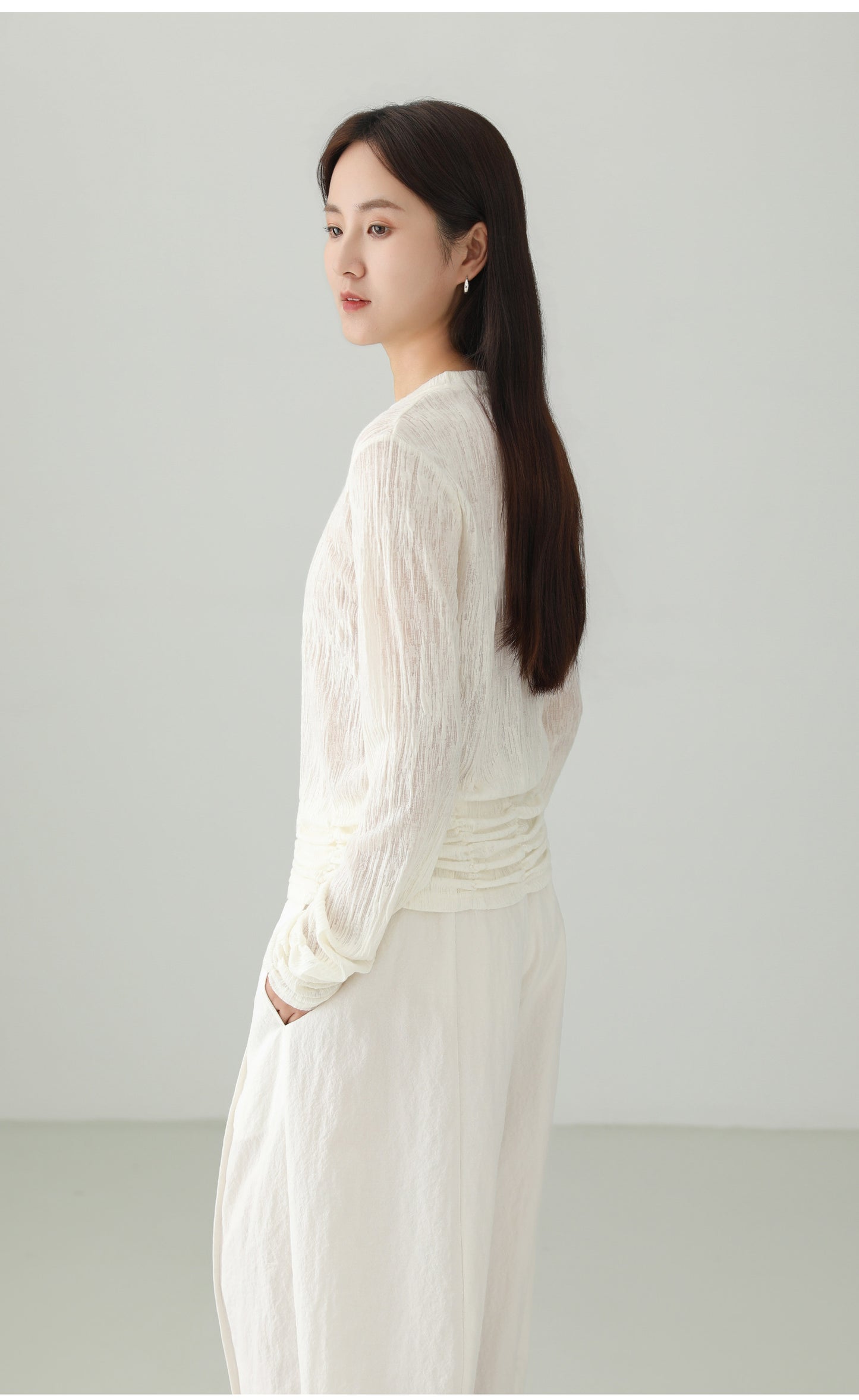 Textured Pleated Design T-shirt B4758
