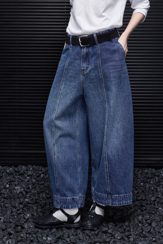 ダークブルーワイドデニムクロップドパンツ　B4932