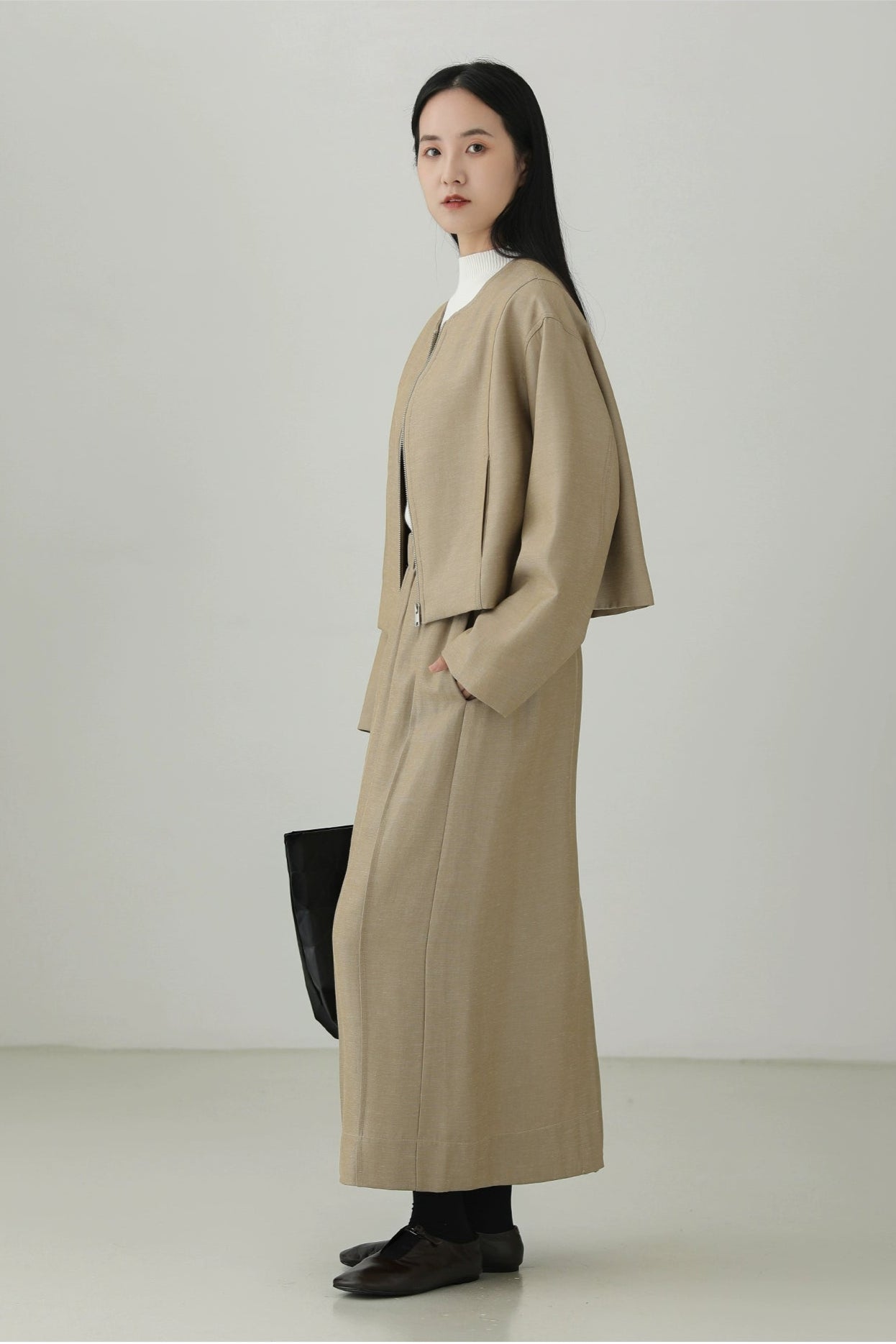 Tencel Linen Minimalist Collarless Jacket B4271