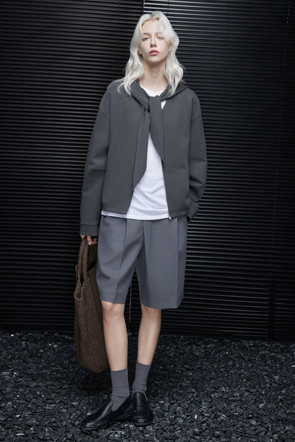 Gray hooded sweatshirt jacket B4350