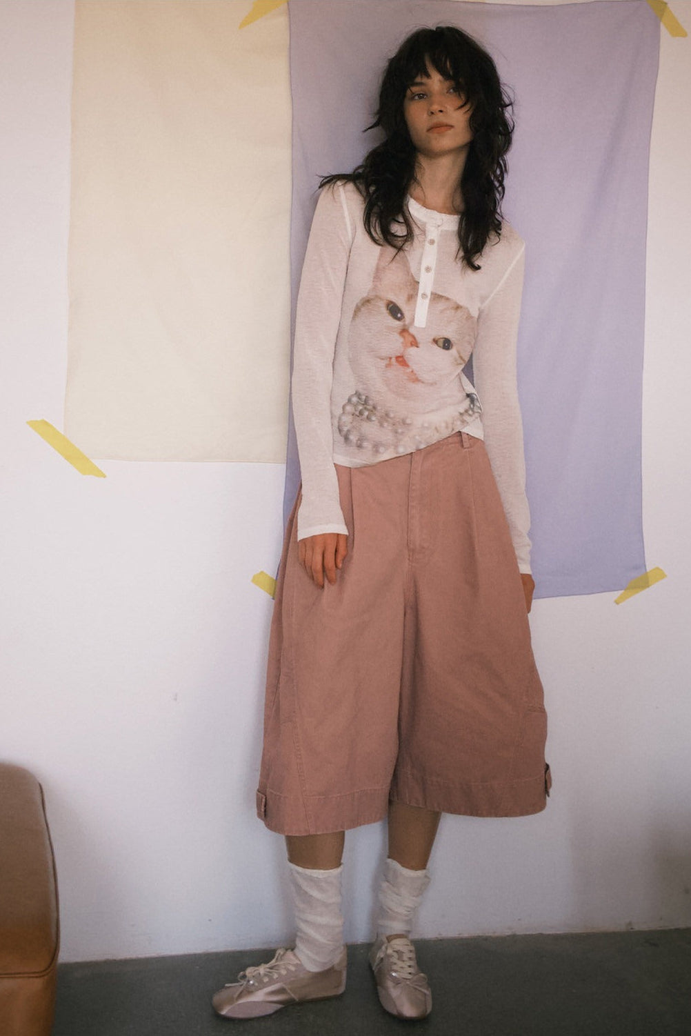 ウオッシュコットンクロップドカーゴワイドパンツ　B4594