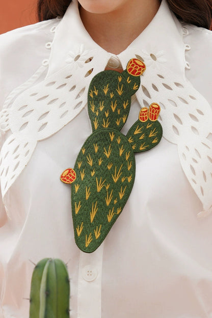 ヴィンテージグリーンサボテン刺繡ネクタイ　B3926