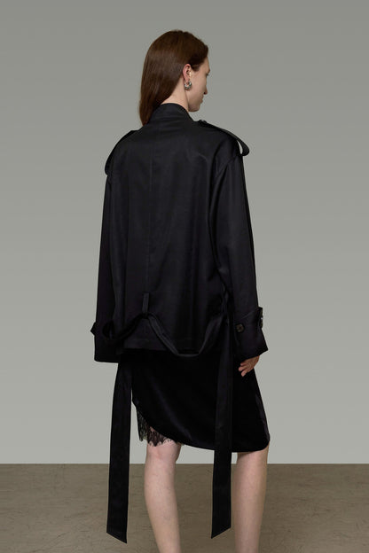 Black Short Double-Breasted Trench Coat B4911