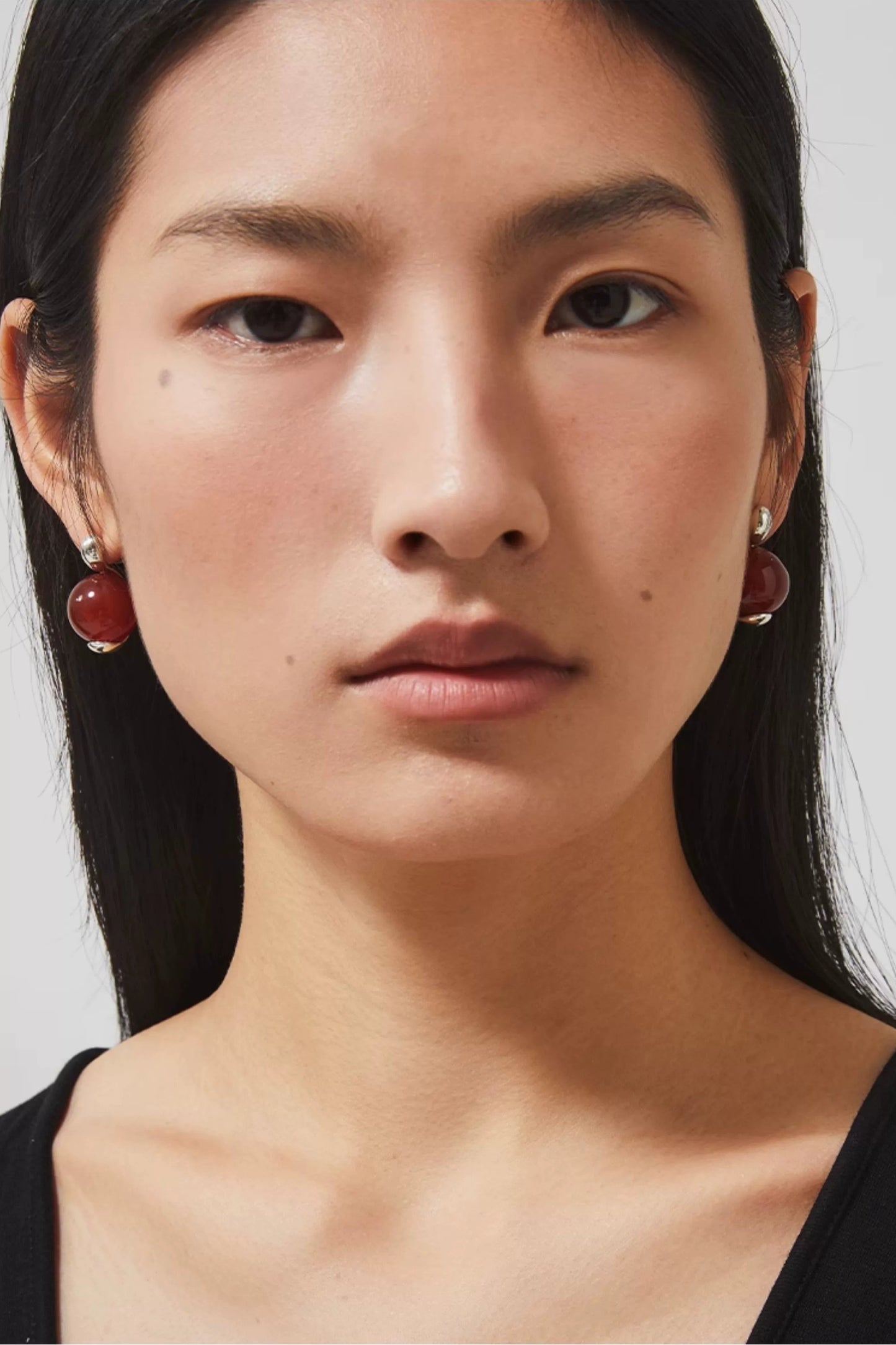 S925 紅瑪瑙珠耳環 B4377