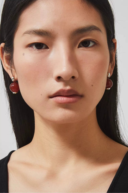 S925 紅瑪瑙珠耳環 B4377