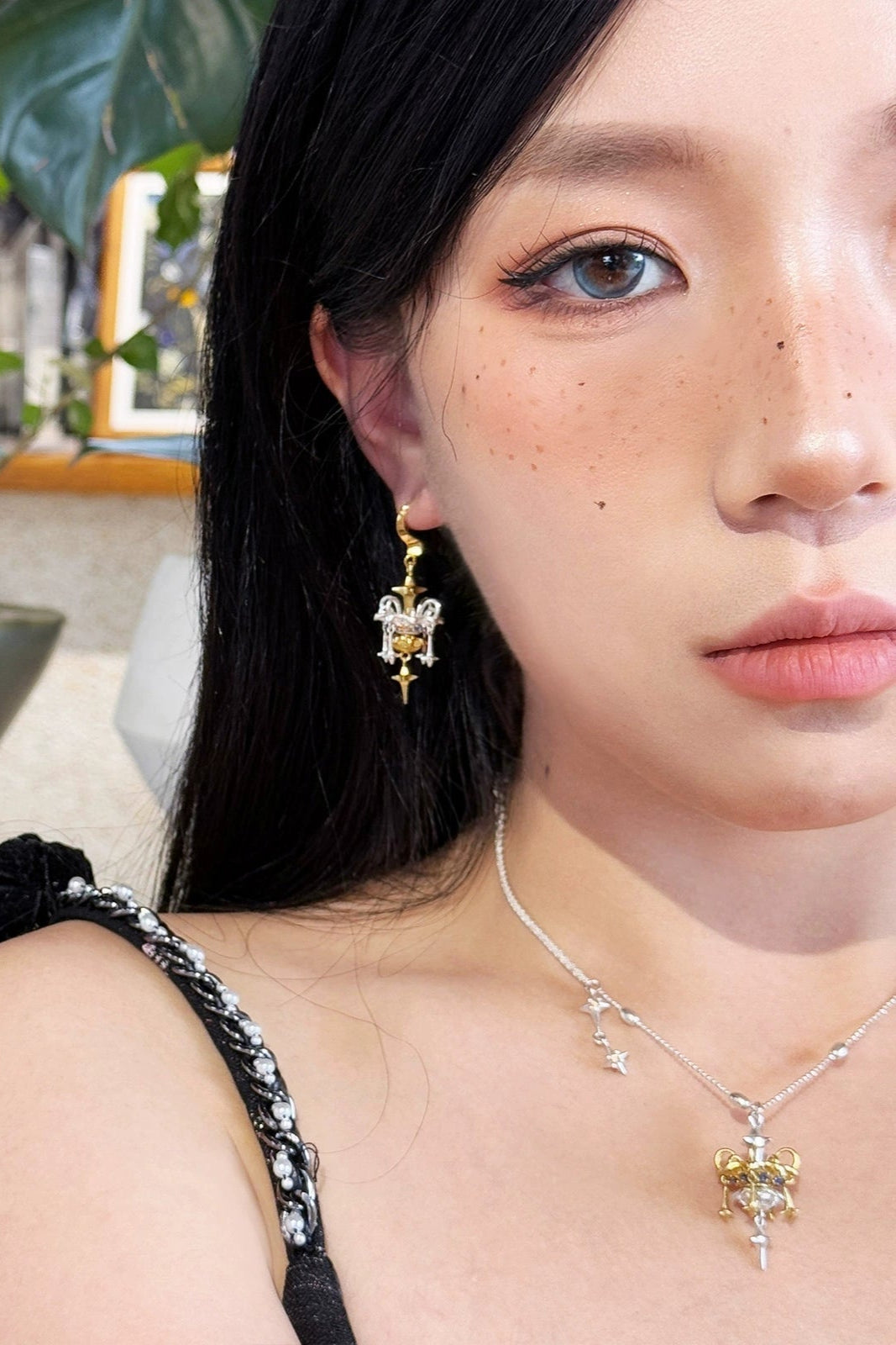 S925トワーリングスターフォールピアス（シングル）　B3973