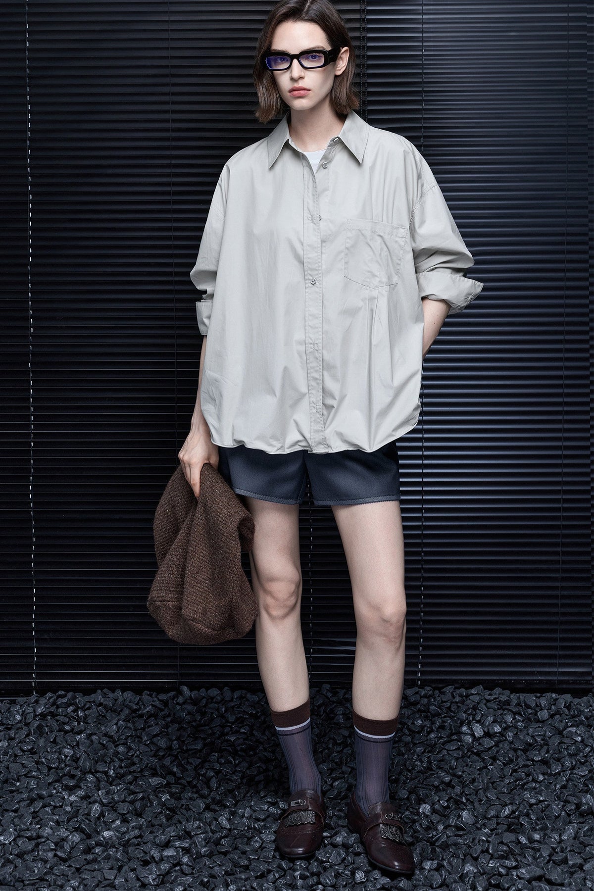 Gray Green 100% Cotton Drop Shoulder Shirt B4977