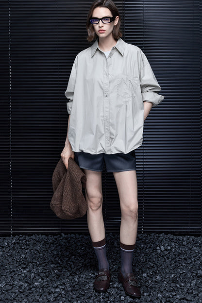 Gray Green 100% Cotton Drop Shoulder Shirt B4977
