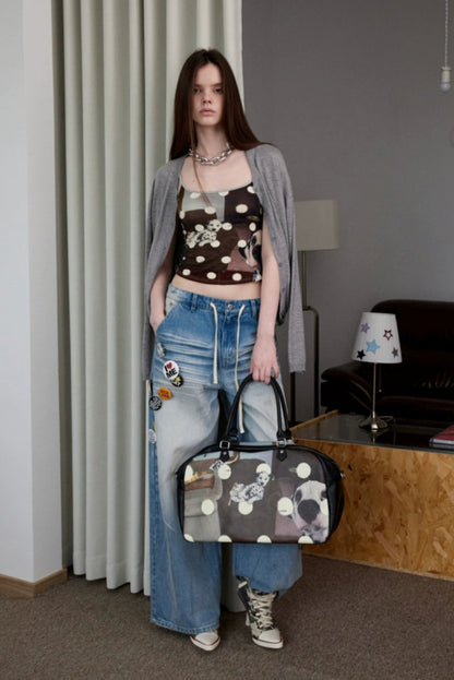 レトロキャット＆ドッグプリントボストンバッグ　B4321