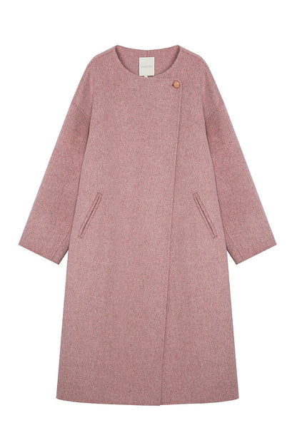 ダブルフェイスウールピンクロングコート　B4508