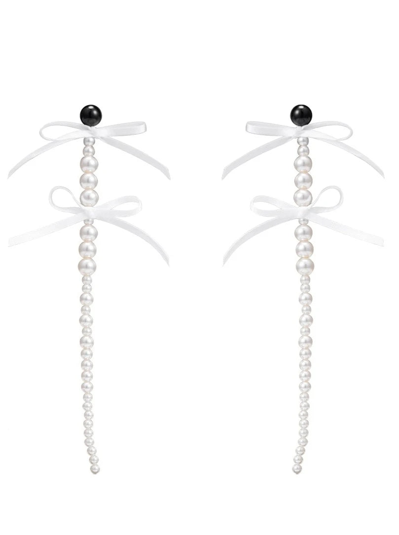 Ribbon Bow Pearl Earrings B2848